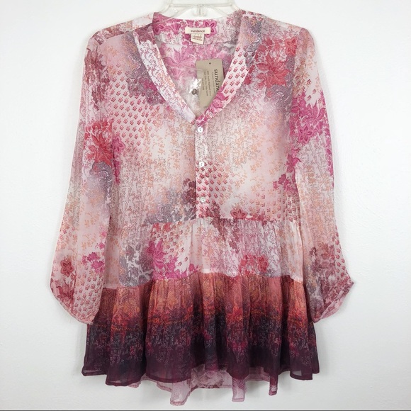 Sundance Tops - Sundance Ombré Ruffle Hem Button Down Blouse